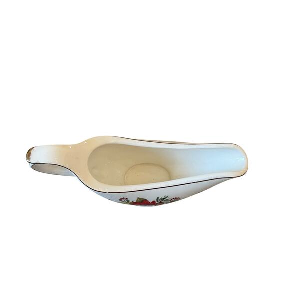 Grace Teaware Christmas Poinsettia Porcelain Footed Gravy Boat New - Picture 10 of 11